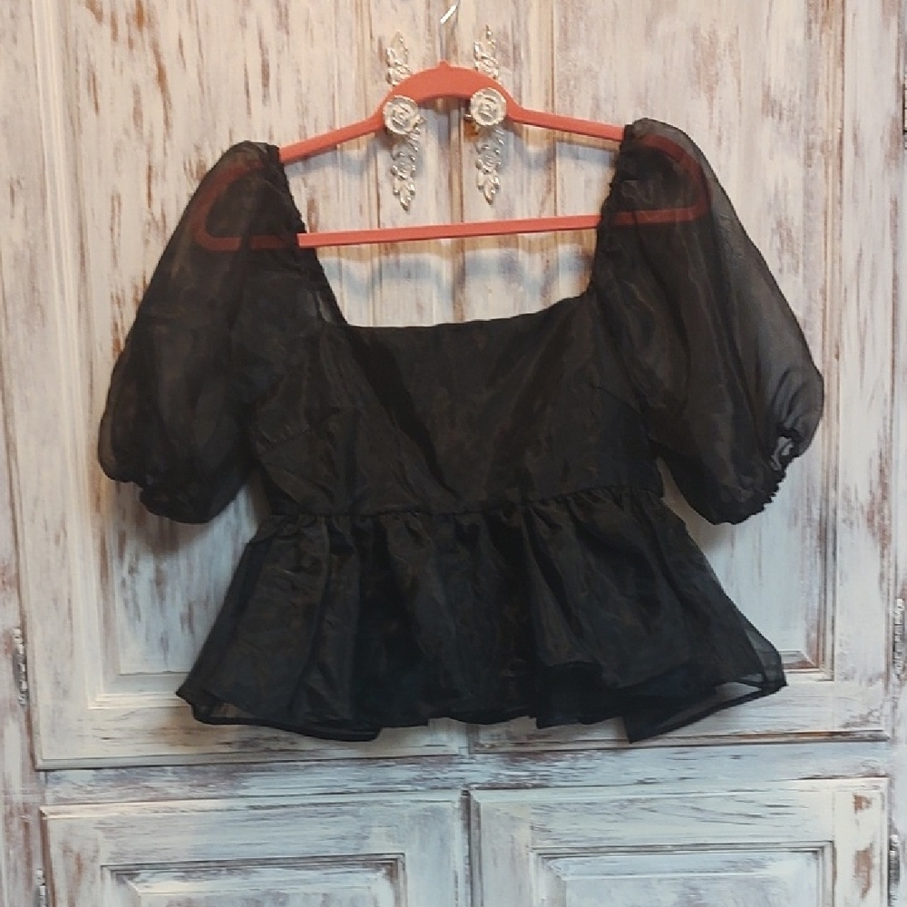 Alter'd State Elegant Black Puff Sleeve Top